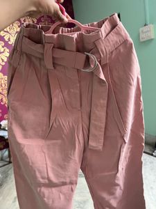 Zara Dusty Pink Ankle length Belted Trousers
