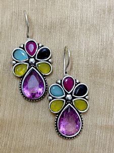 Oxidised Stone Hook Earring