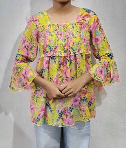 Vibrant Floral Smocked Top