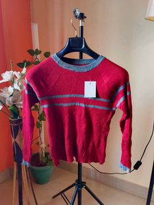 New Burgundy Striped Pullover Sweater