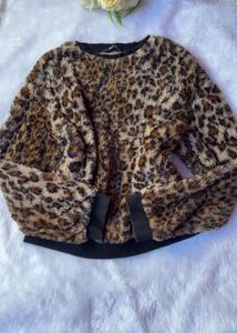 Cozy Leopard Print Faux Fur Sweatshirt