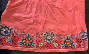 Embroidered Coral Kurta Top