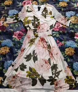 Floral Print Wrap Dress with Flutter Sleeves