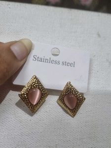 Anti Tarnish Gold Tone Diamond Shape Earrings