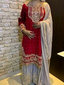 Elegant Red Sharara Suit Set