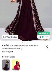 Branded Purple Top Skirt Coard Set With Shurg