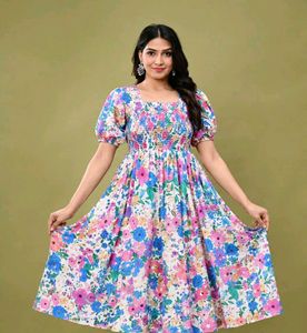 Floral Smocked Puff Sleeve Midi Dress