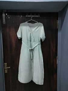 Striped V-Neck Button-Front Dress