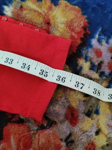 Red High-Waisted Button-Up Pants