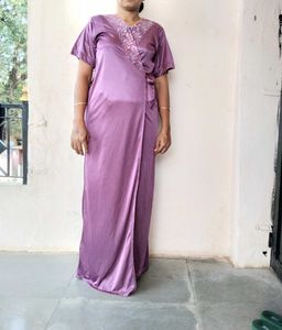 Elegant Satin Robe with Lace Trim /housecoat
