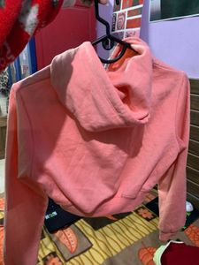 Peach Cropped Zip-Up Hoodie