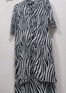 Zebra Print Button-Down Midi Dress