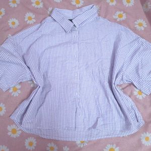 Women's lavender gingham button-up shirt