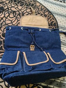 Denim Backpack with Star Embellishments