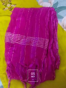 Vibrant Yellow Kurta Set with Pink Dupatta