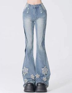 Light Wash Flare Jeans with Star Patches