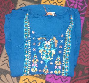 Blue Embroidered Tunic Top