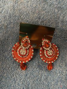 Stunning orange & White Stone Earrings