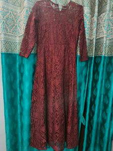 Elegant Lace Western Dress- Maroon