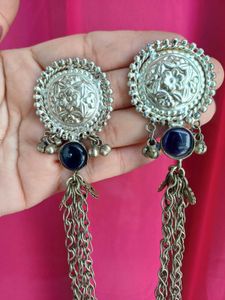 Brass stud top with real afghan dangling earring