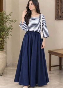 Chic Striped Crop Top & Maxi Skirt Set