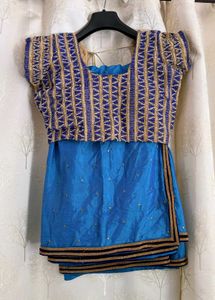 Beautiful Blue Saree With Stiched Blouse