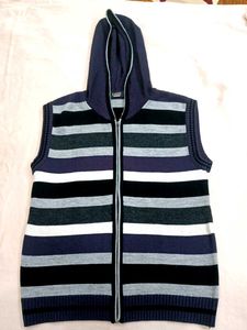 Striped Sleeveless Hooded Sweater Vest