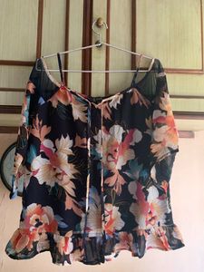 Boho Floral Chiffon Cold Shoulder Blouse