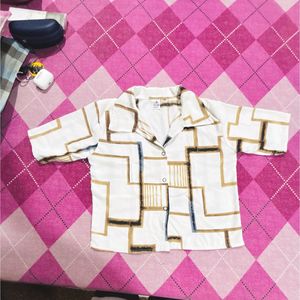 Retro Geometric Print Button-Up Shirt