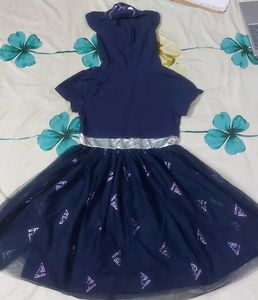 Navy Hooded Dress with Sparkly Skirt
