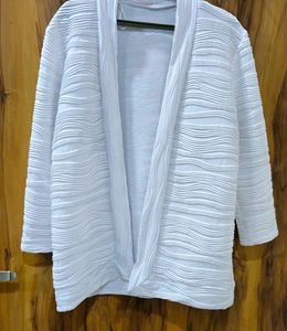 White Textured Knit Cardigan