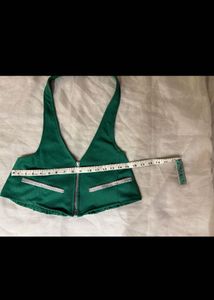 Green Halter Zip Crop Top