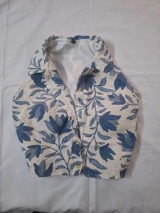 Blue Floral Print Cropped Shirt