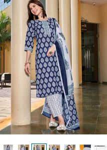 Stylish Blue Printed Kurta Set with Dupatta