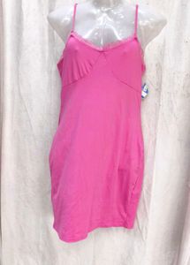 1168. Pink Lace Trim Camisole Slip Dress