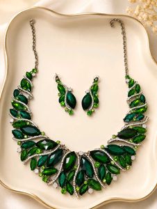 Emerald Green Statement Necklace & Earrings Set