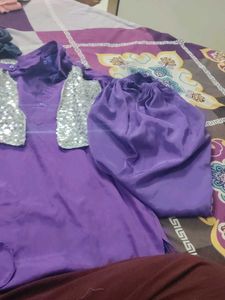 Boys Purple Kurta Set with Silver