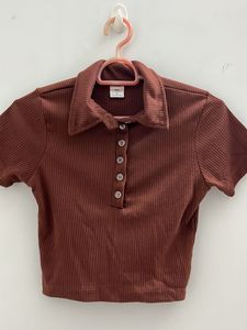 Ribbed Cropped Polo Shirt