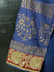 Blue Ethnic Kurta with Gold Print