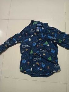 Blue Graphic Print Button-Up Shirt
