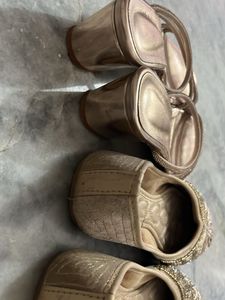 Elegant Embellished Gold Footwear Set