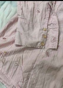 Pink Embroidered Button-Up shirt