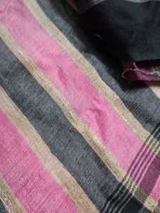 Pink &amp; Grey Striped Saree