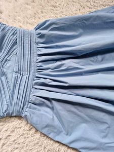 Sky Blue Puff Sleeve Midi Dress With pocket