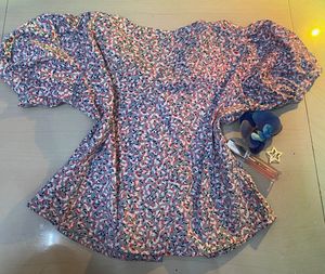 Chic Floral Print Puff Sleeve Top