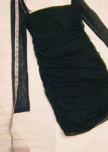 Chic Black Ruchedbodyccorn  Mesh Dress