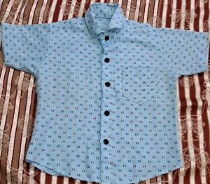 Boys Blue Printed Short Sleeve Shirt