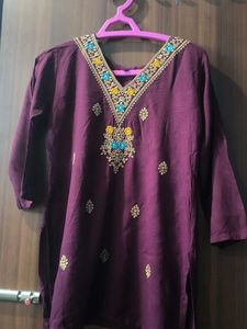 Embroidered Maroon Kurta