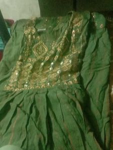 Green Embroidered anarkali kurti set