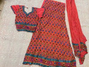 y2k Coral Lehenga Choli Set